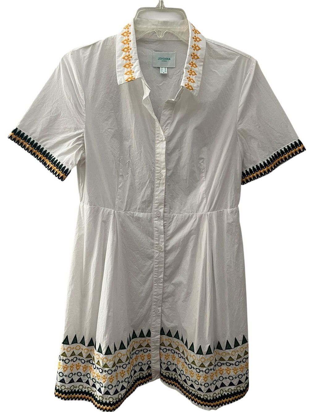 Jovonna London White Embroidered Mini Shirt Dress Size US 8 Boho Cotton